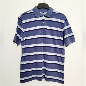 Austin Reed Polo Shirt Men's Size M Blue Striped Golf Short Sleeve 100% Cotton